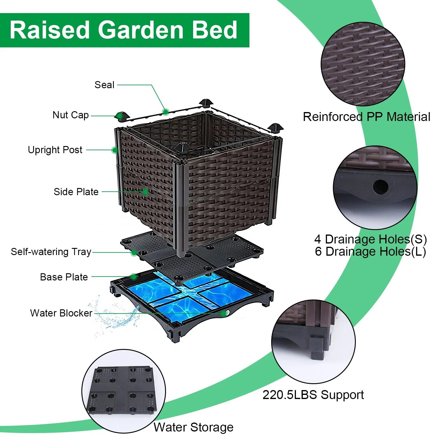 Raised Garden Bed Plant Growth Box with Self-watering System for Garden Patio Balcony Elevated Planter Box for Flowers Vegetables Herbs - Image 2