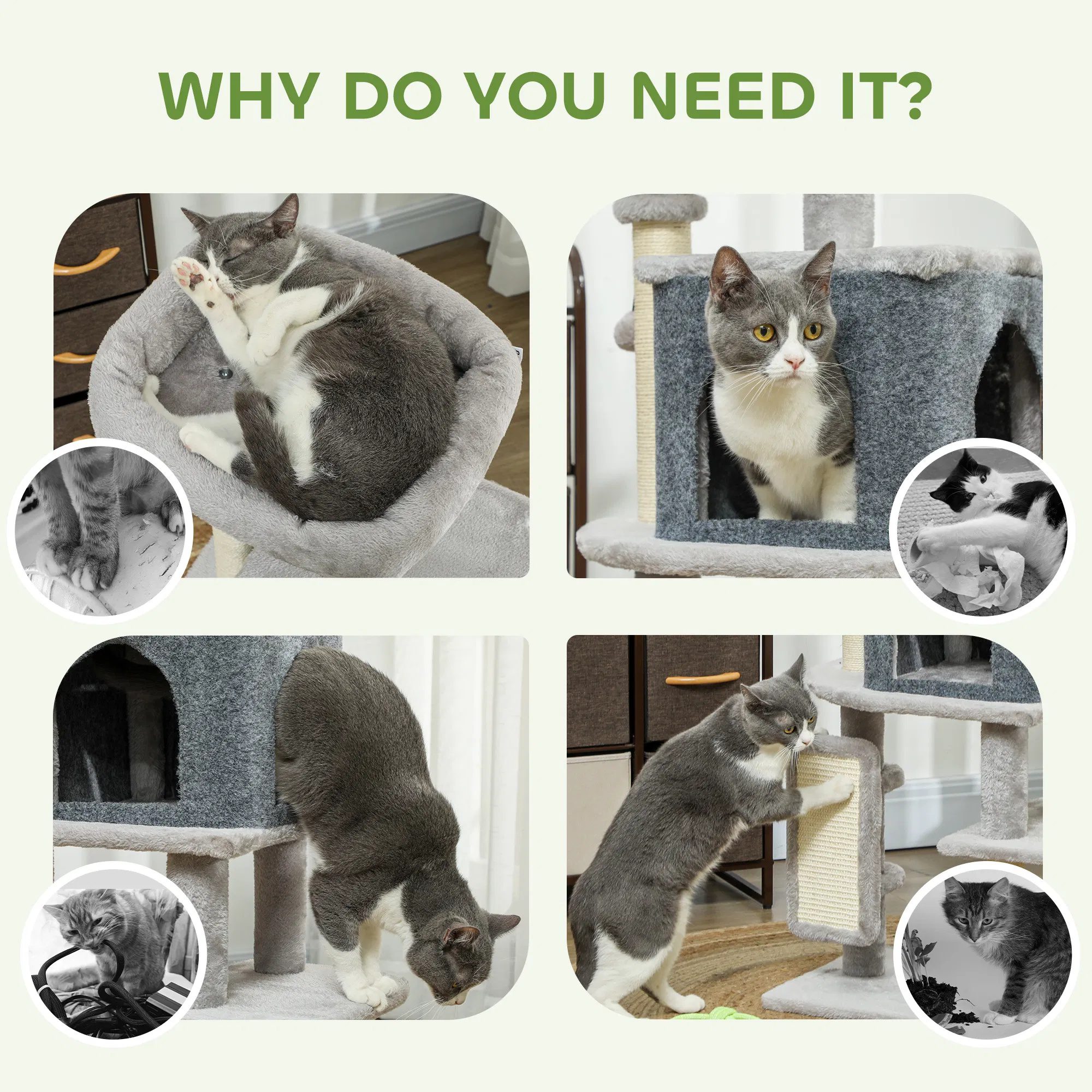 41 Inch Cat Tree with Scratching Posts, Cat Bed, Condo, Grooming Brush, Jumping Platforms, Toy Balls, Anti-tip Kit - Image 6