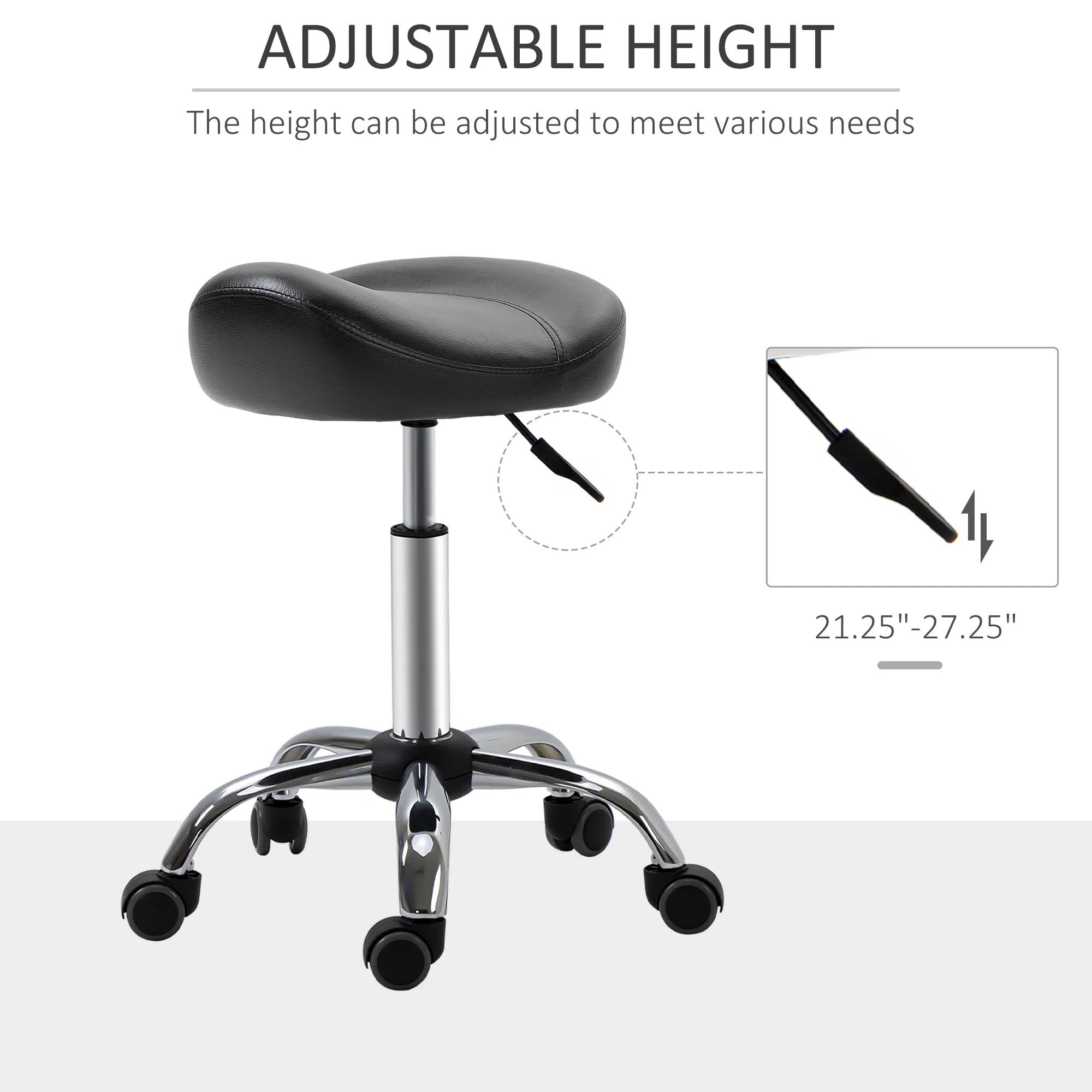 Saddle Stool Height Adjustable Rolling Salon Chair PU Leather Black for Massage Spa Clinic Beauty Tattoo - Image 3