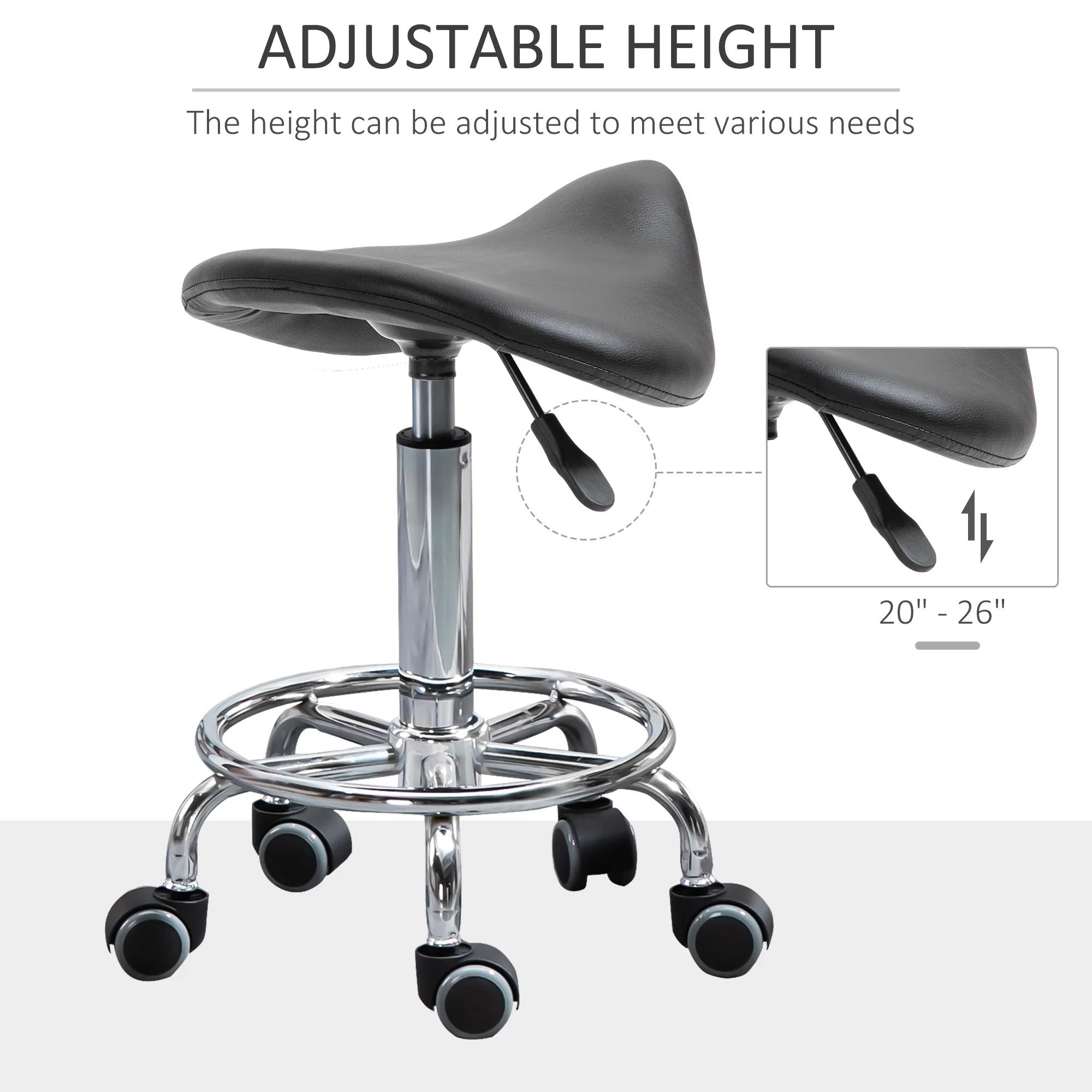 Saddle Stool PU Leather Adjustable Rolling Salon Chair Black for Massage Spa Clinic Beauty Tattoo - Image 3