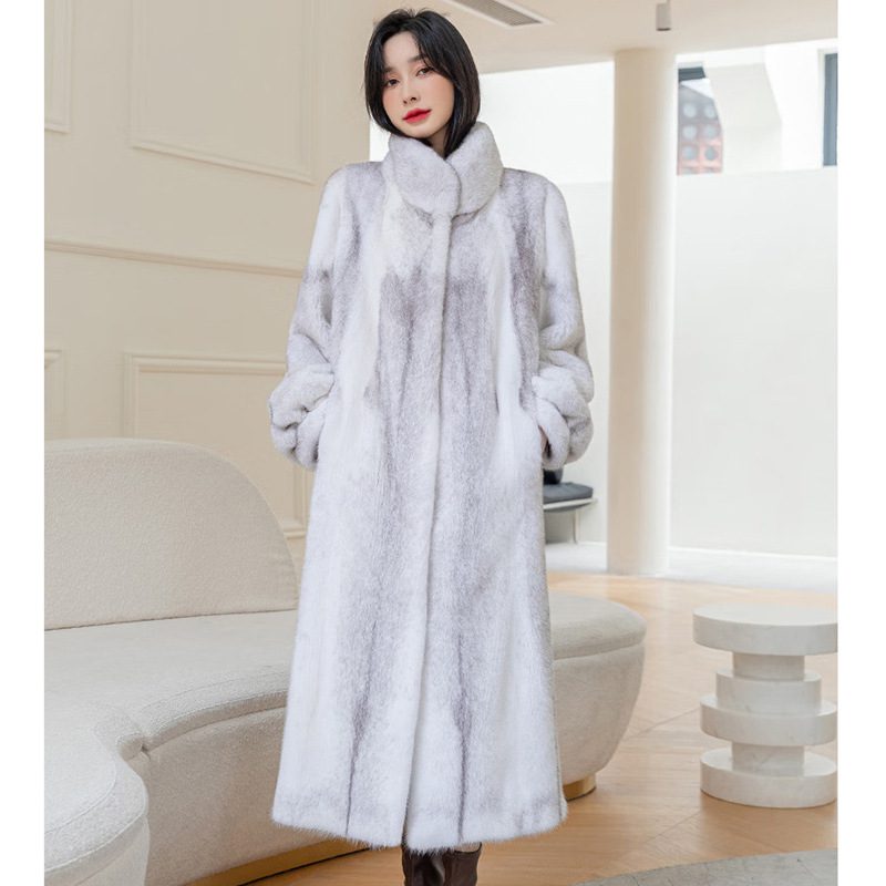 Fashionable Stylish Stand-up Collar Thermal Light Mink Fur Coat - Image 2