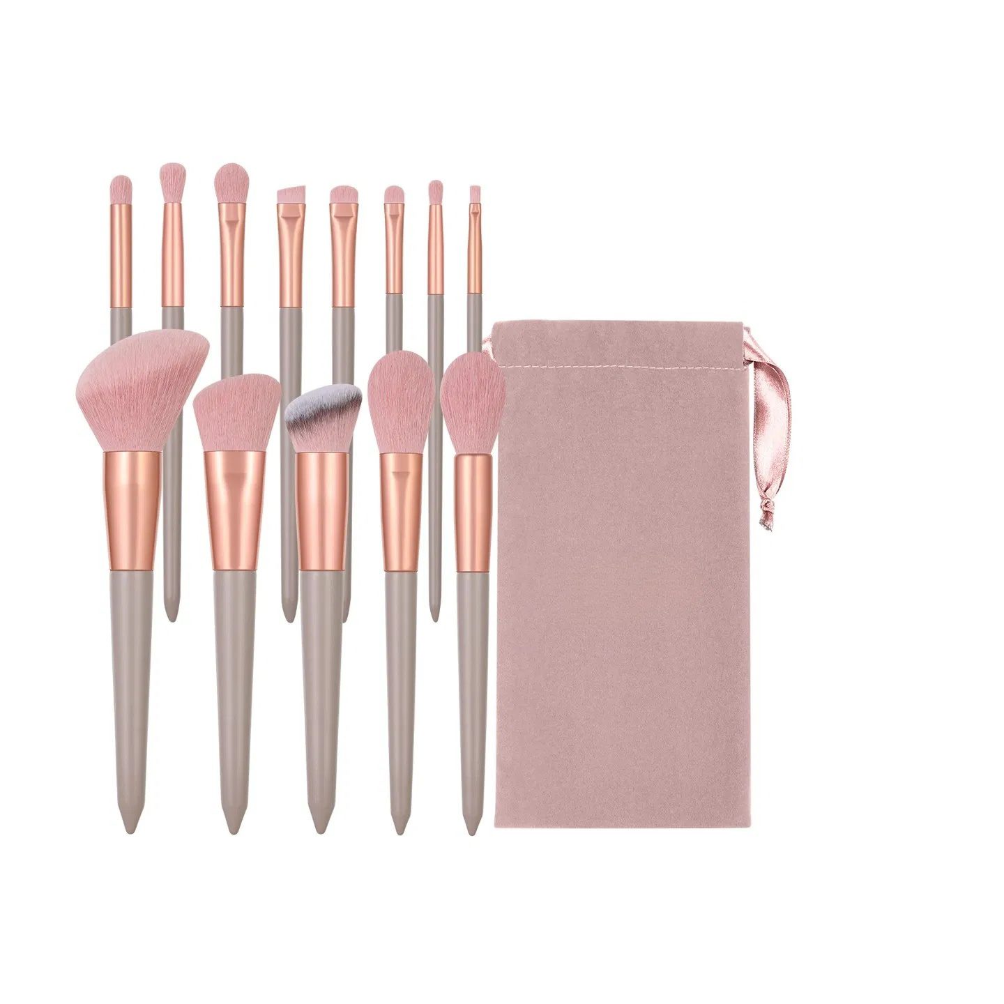 13-piece pink makeup brush set, complete for face and eye application, soft bristles for smooth powder pickup, comes with a velvet storage pouch - Image 9