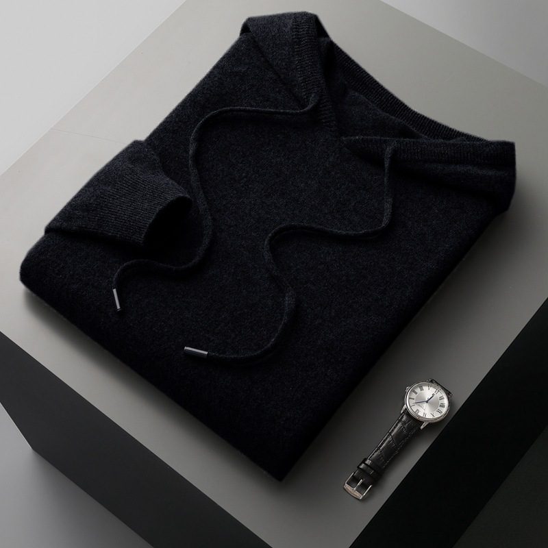 Pullover Hooded Solid-color Knitted Sweater Hoodie - Image 7