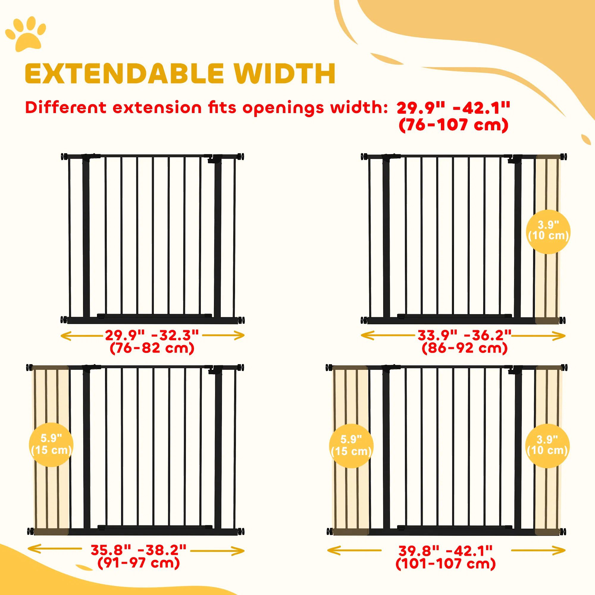 Pressure Fit Dog Gate Pet Barrier for stairs doorway, 29.9''- 42.1'' Width Black - Image 4