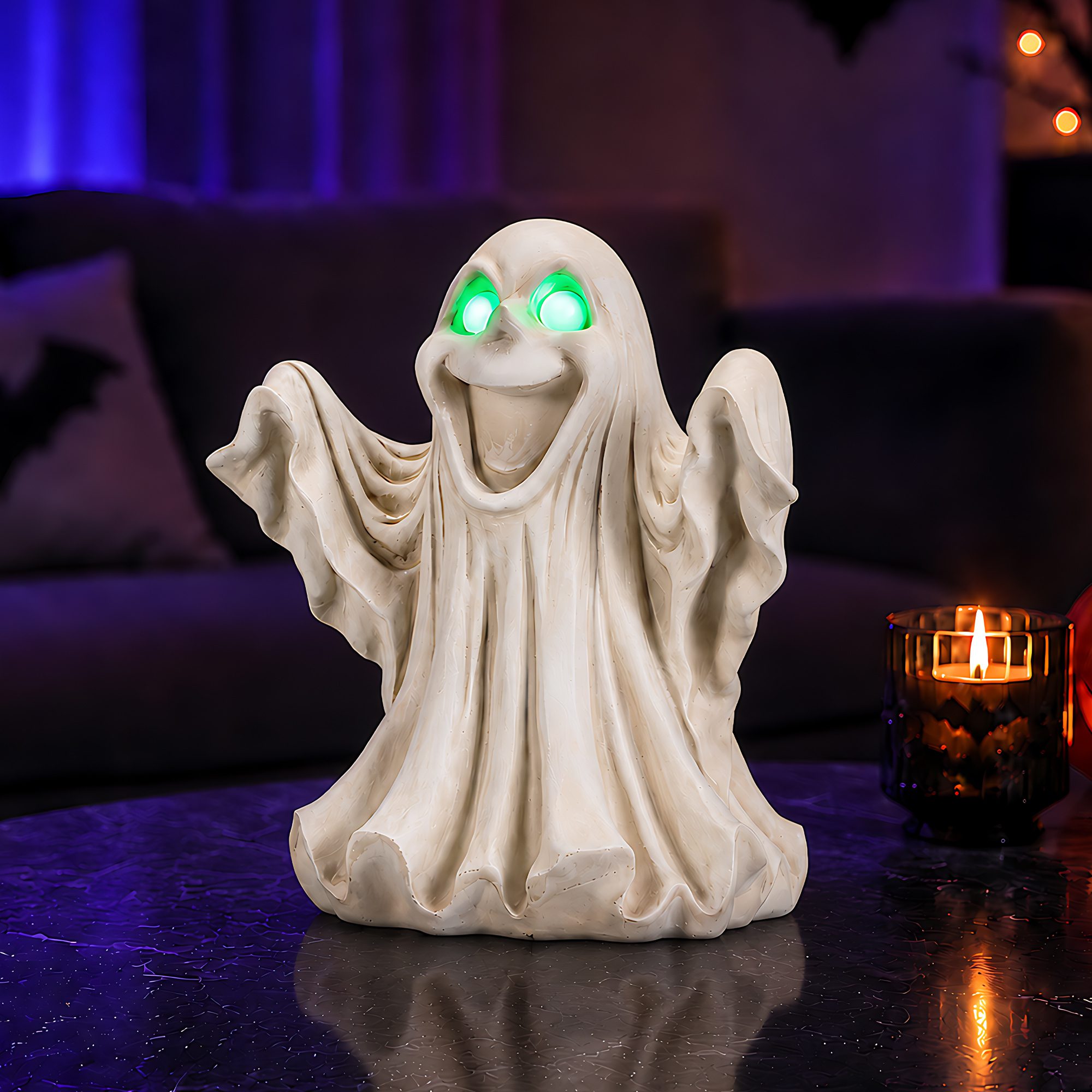 Halloween Ghost Figurine - LED Light Up with Glowing Eyes - Image 3