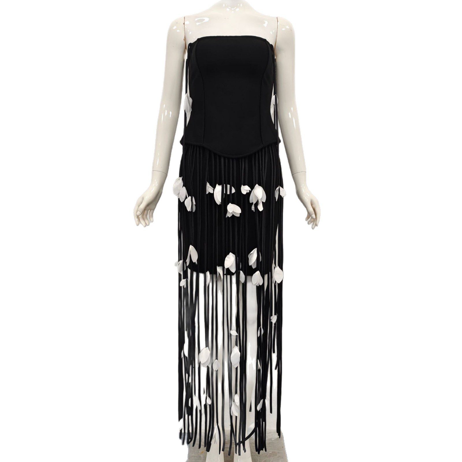 Women's European And American-style Sexy Strapless Tassel Bodycon Dress - Image 5