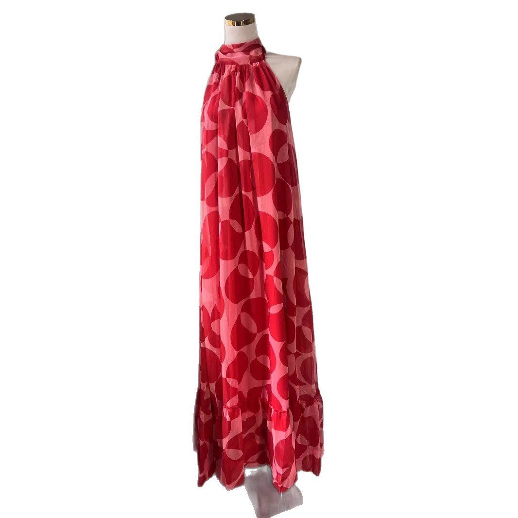 Back Beach Chiffon Vacation Print Dress - Image 3