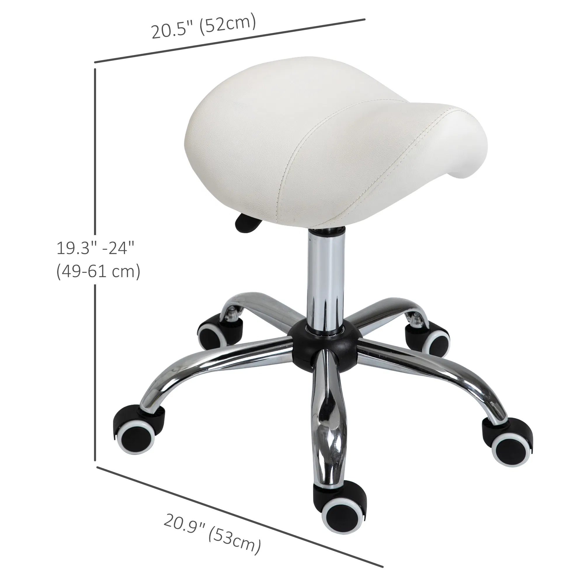 Cream White Rolling Salon Stool: Adjustable Hydraulic Swivel Saddle Chair, PU Leather Spa Beauty Seat - Image 2
