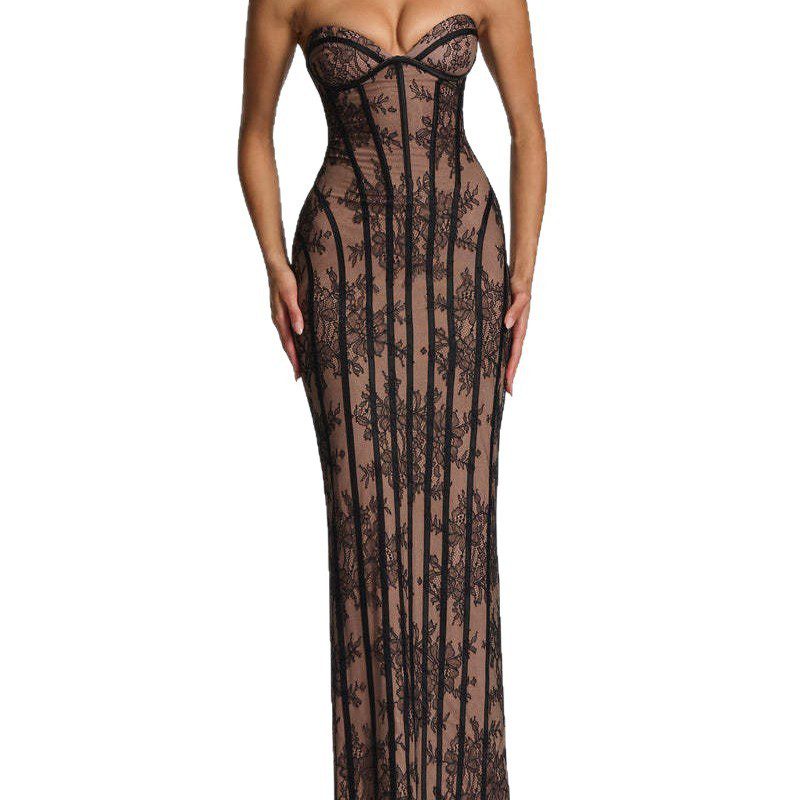 New Celebrity-Style Lace Strapless Fishbone Evening Gown - Image 5