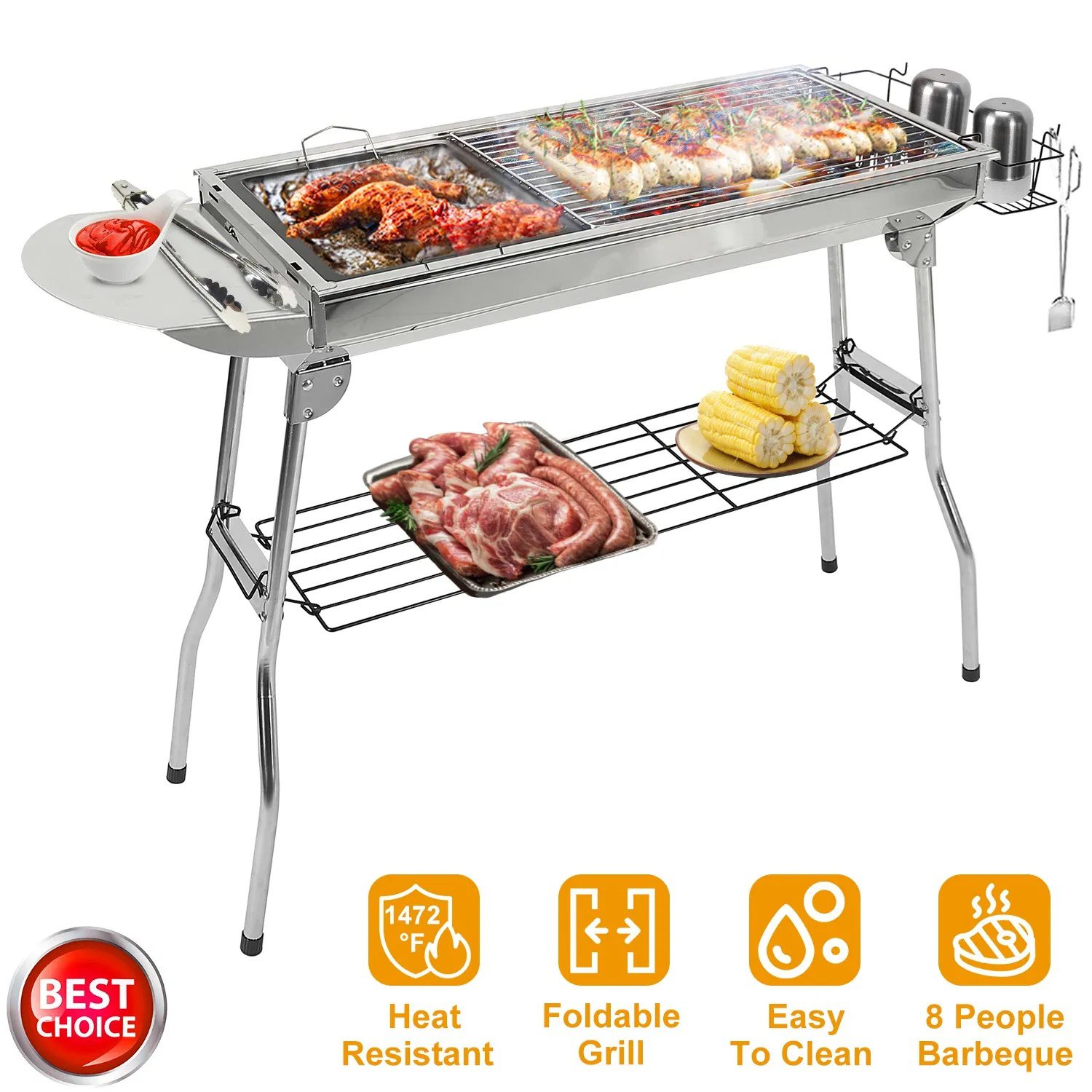 Foldable BBQ Grill Portable Charcoal Barbeque Grill Stainless Steel BBQ Grill For Picnic Camping Backyard Cooking - Image 4
