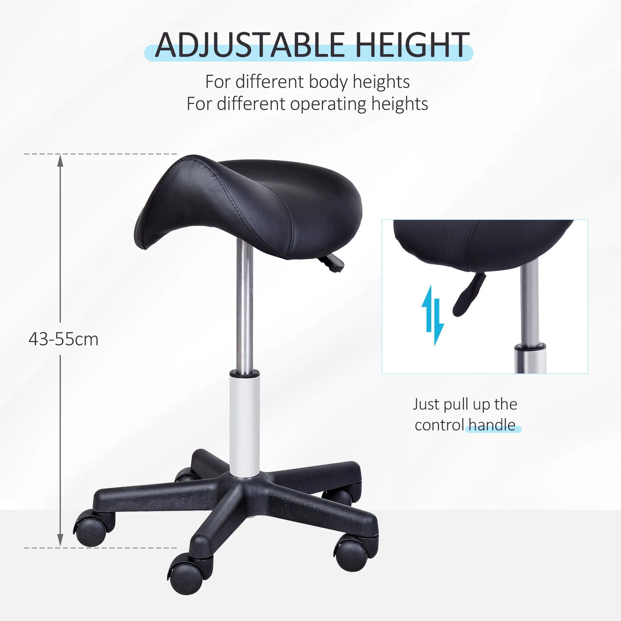 Hydraulic Swivel Salon Stool Adjustable Massage Facial Spa Beauty Saddle Chair Black - Image 3