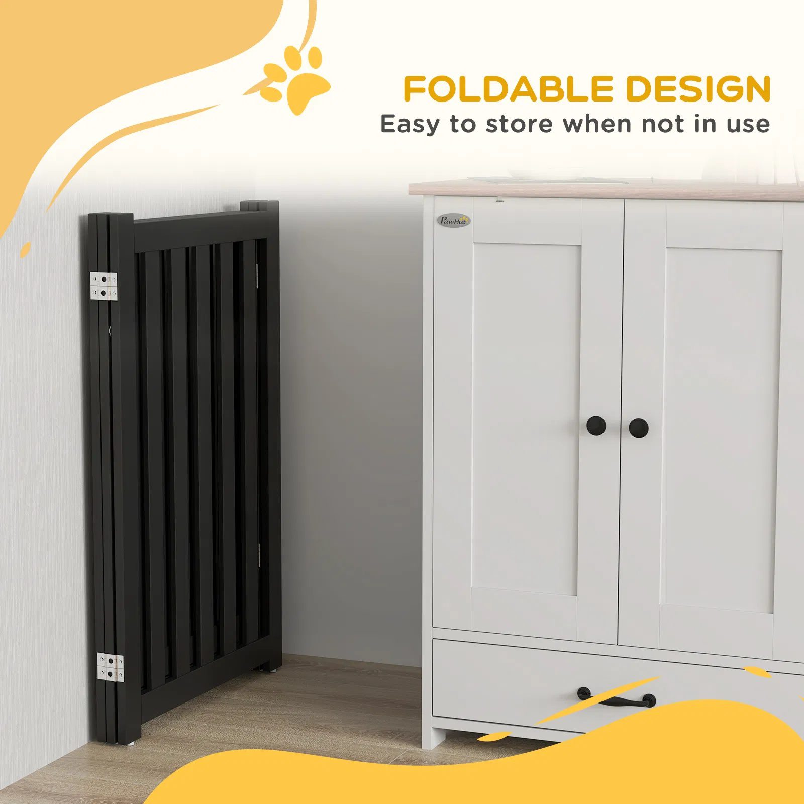 3-Panel Foldable Dog Gate with Feet for Medium Dogs and Below, Black - Image 5