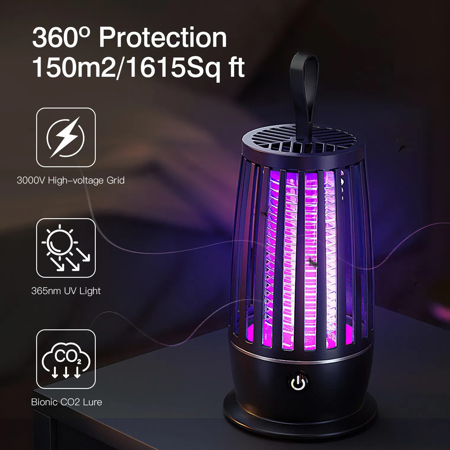 Rechargeable Mosquito Killer Lamp Bug Zapper with Night Light Strap Mosquito Catcher with Max 1615Square Feet Range UV Light for Indoor Outdoor - Image 3