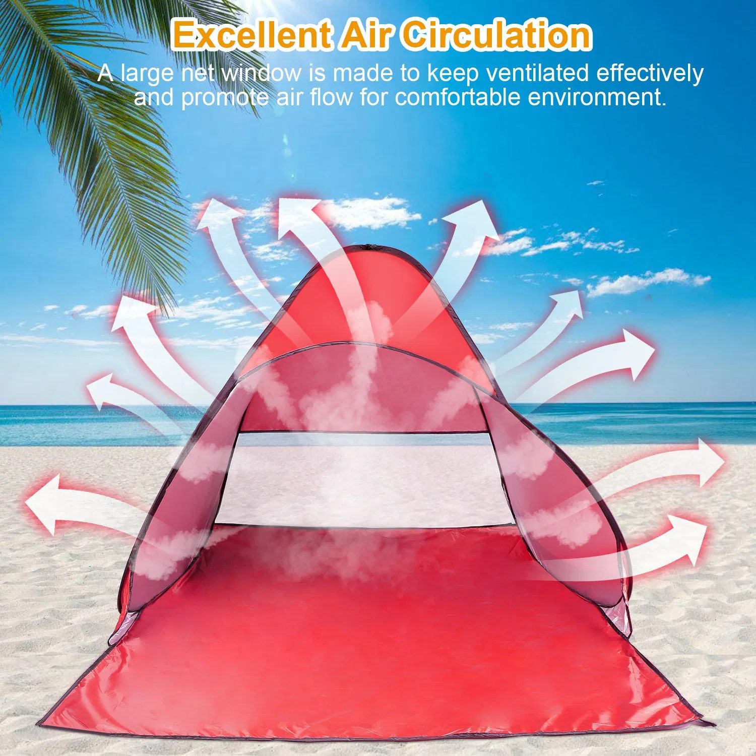 Pop Up Beach Tent Sun Shade Shelter Anti-UV Automatic Waterproof Tent Canopy for 2/3 Man w/ Net Window Storage Bag for Outdoor Beach Camping Fishing Park Lake - Image 9