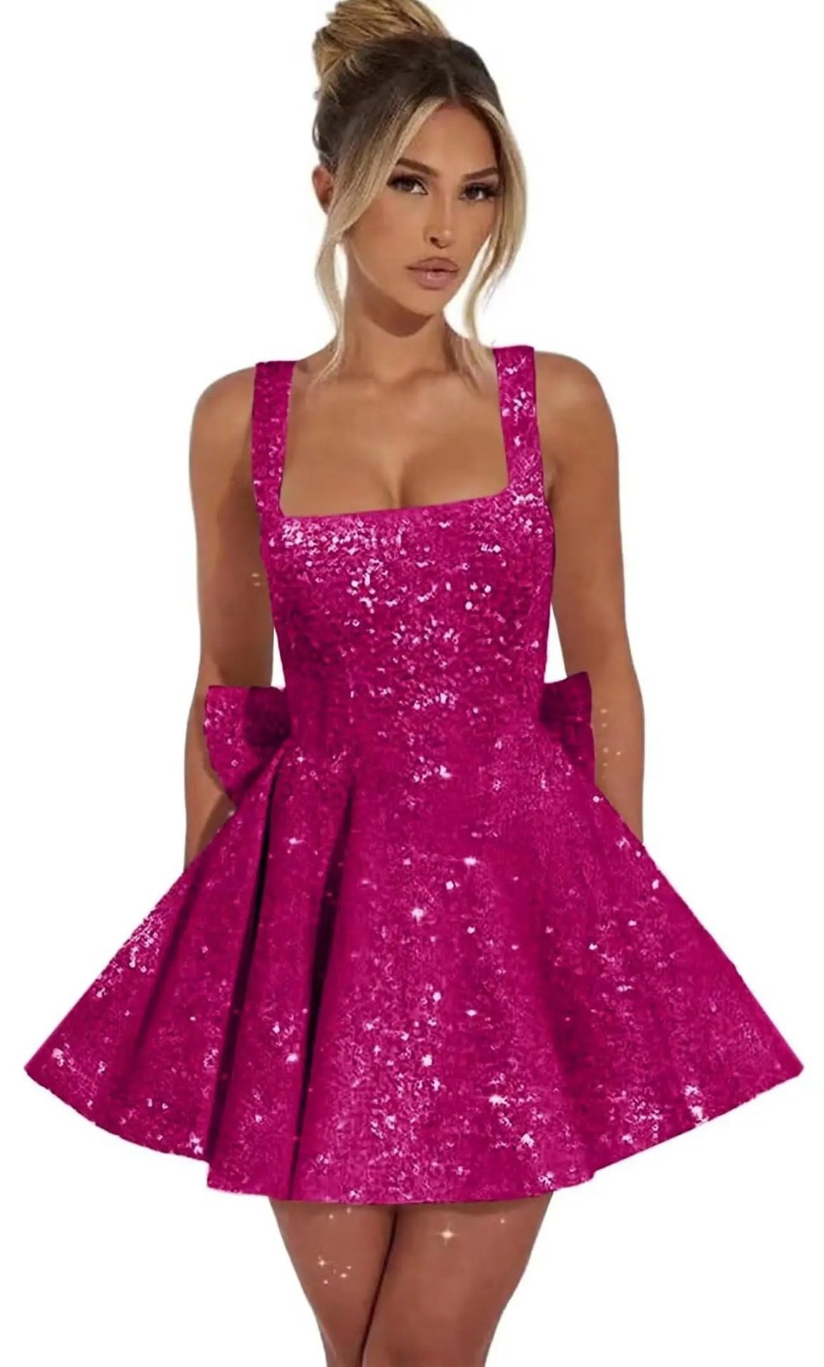 Strapless Sequined Mini Evening Dress With A Bow - Image 10