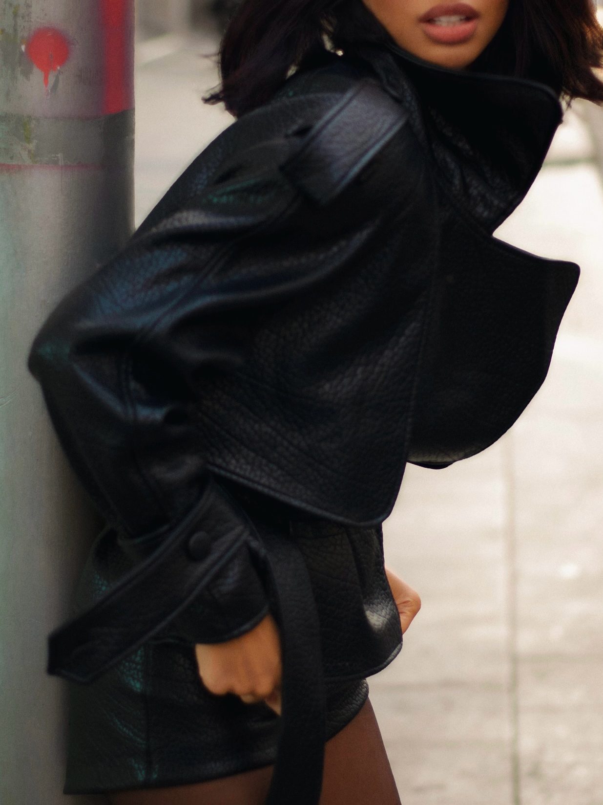 Black Leather Biker Jacket And Shorts Set - Image 9