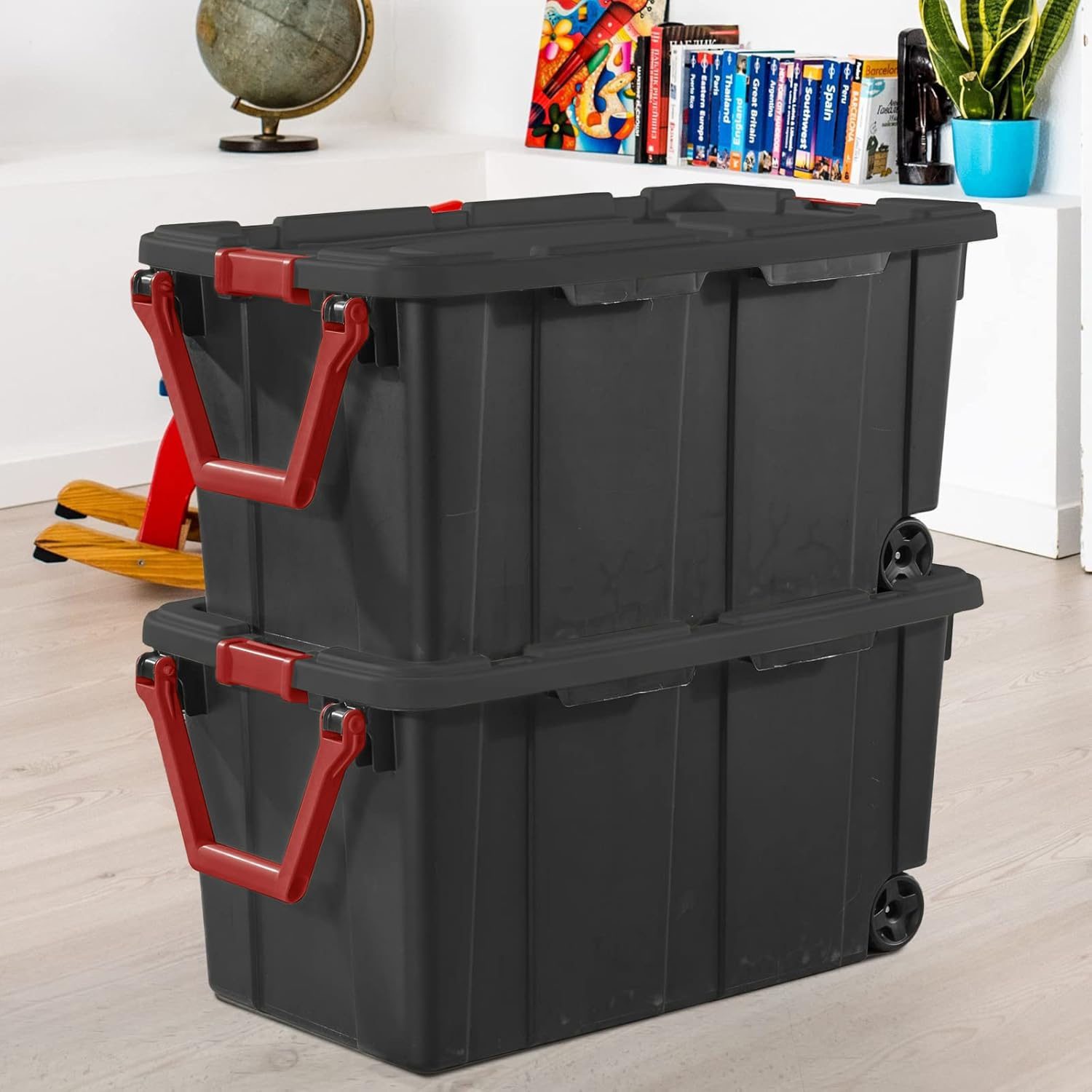 40 Gallon Durable Plastic Storage Tote With Latching Lid And Pull Handle, Black, 2 Pack Shipment From Walmart - Image 4
