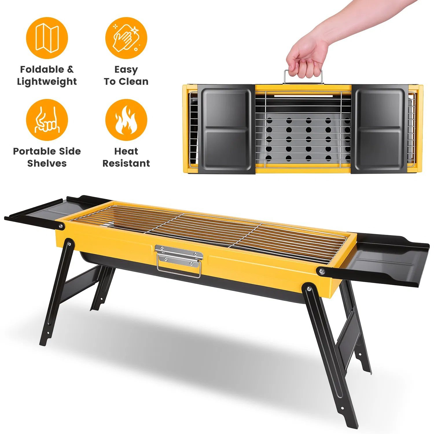 Multi-Function Portable Charcoal Grill with Prep Side Tables, Powder Coated Foldable BBQ for Camping Picnic RV Backyard Party - Image 2