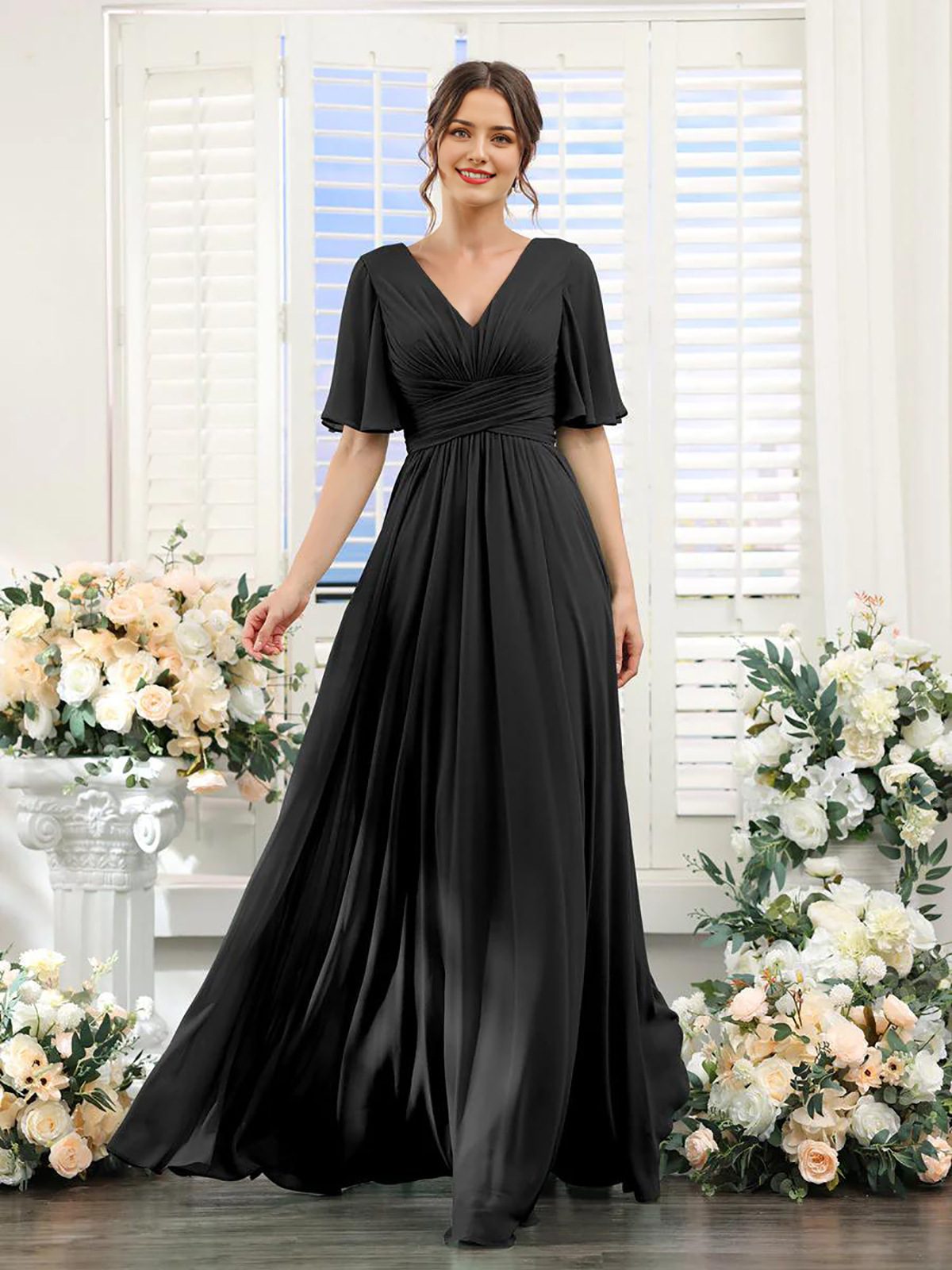 Split Mixed Satin Banquet Evening Long Dress - Image 8