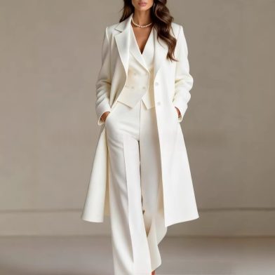 Solid-color Chic And Elegant Trench Coat And Suit Pants Three-piece Set