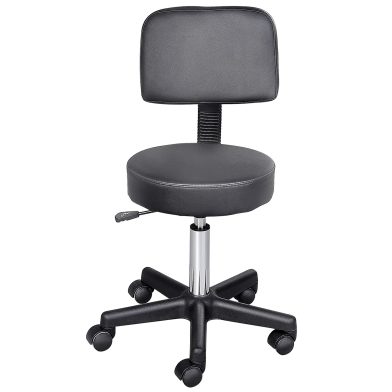 Rolling Stool Comfort: PU Leather Adjustable Swivel Drafting Stool with Back for Salon, Spa, Massage, Black Seating