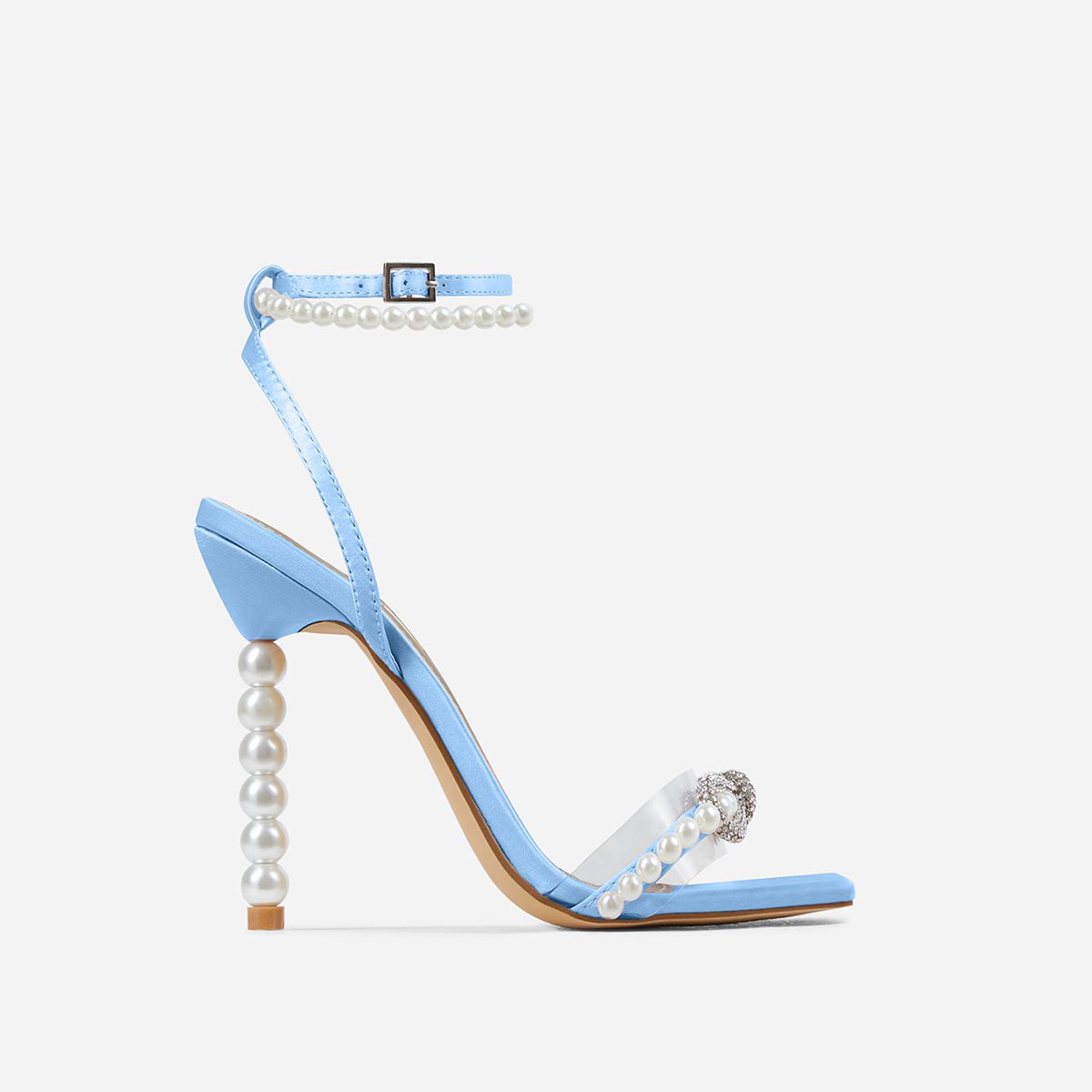 Square Toe Stiletto Heel Heels Rhinestone Bow Pearl Strap European And American Large Size Women's Shoes - Image 4