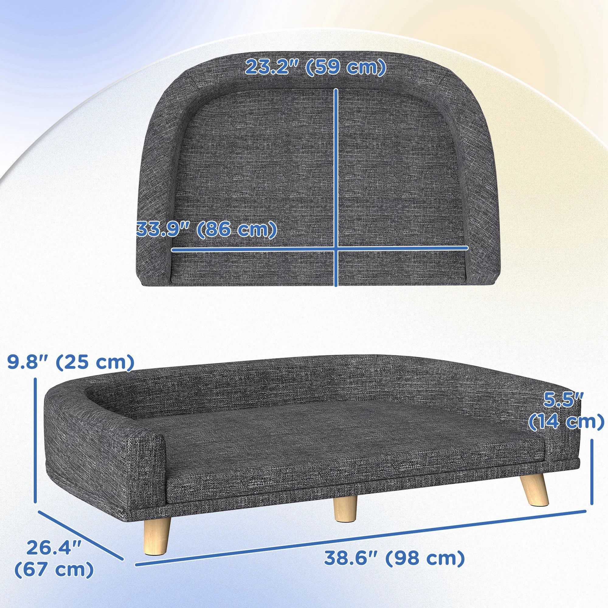 Dog Sofa for Large Dogs with Washable Cover, Anti-slip Foot Pads, Dark Grey - Image 2