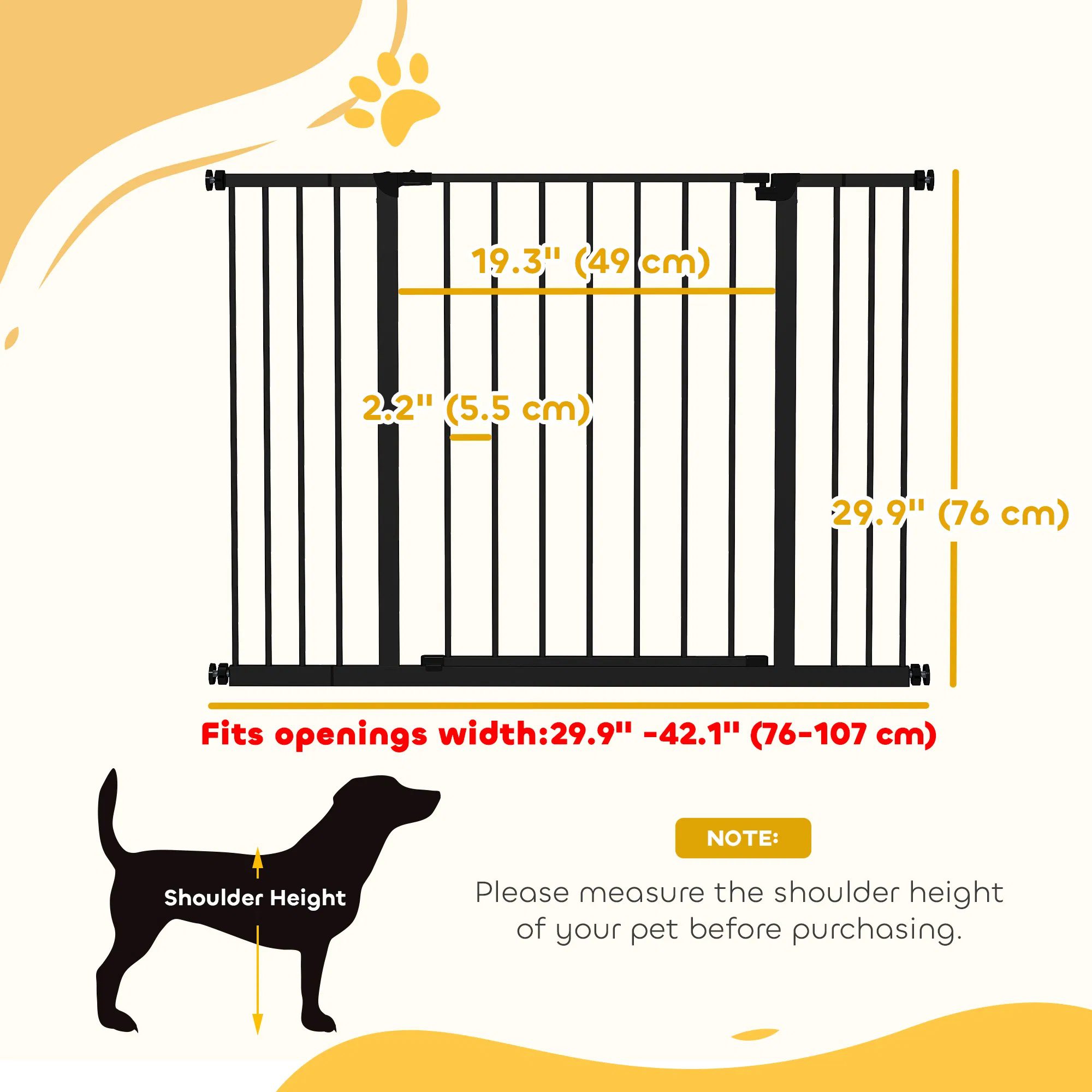 Pressure Fit Dog Gate Pet Barrier for stairs doorway, 29.9''- 42.1'' Width Black - Image 2