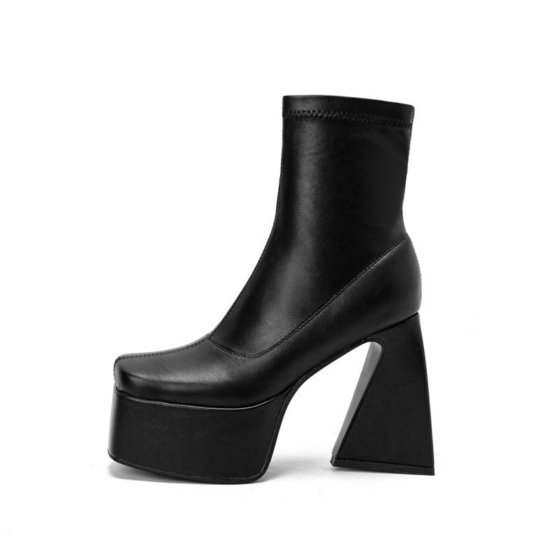 Thick Sole Shaped Heel Sleeve Low Top Square Toe Women's Boots - Image 7