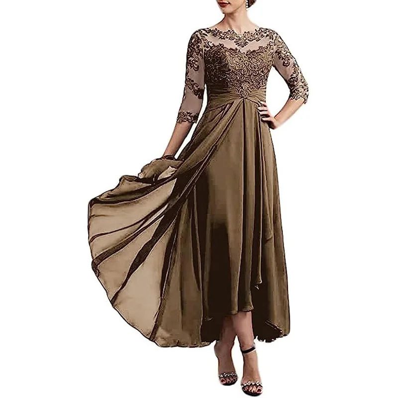 Lace Applique Chiffon Dress Mid-sleeve Mom Dress - Image 6