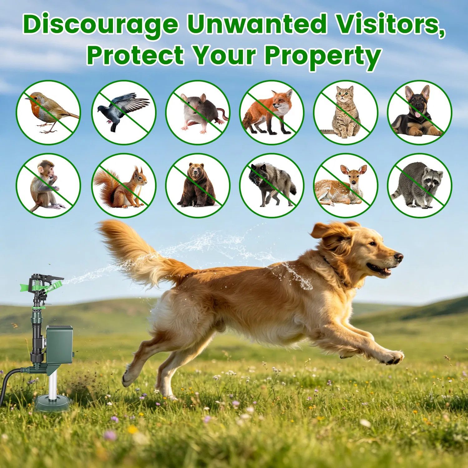 Solar Powered Motion Sensor Animal Repellent Sprinkler with Flashing Light Outdoor Animal Deterrent for Cats Dogs Squirrels Birds Raccons Deer And More - Image 8
