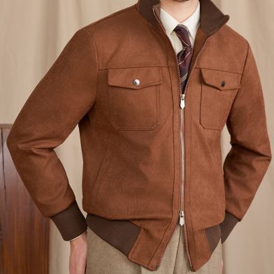 Stylish Stand-up Collar Faux Suede Velvet Jacket For The Modern Professional