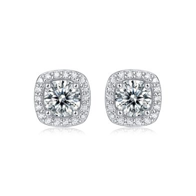 Square-shaped Stud Earrings - Set With 0.5-carat Top-quality Moissanite S925 Silver And Platinum-plated Stud Earrings, A Fashionable And Trendy Accessory That Can Be Tested With A Diamond Pen
