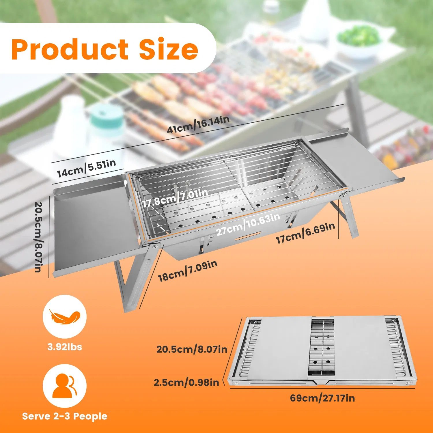 Foldable Charcoal BBQ Grill Stainless Steel Grill Net Easy Setup Portable Tabletop Barbecue Grill for Camping Picnic Outdoor Party Backyard - Image 4