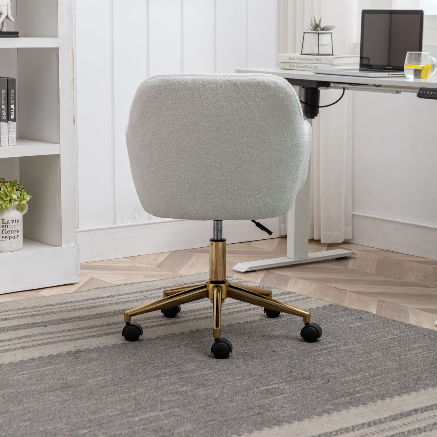 Modern Teddy Fabric Adjustable Height 360 Revolving Home Office Chair With Metal Legs - Image 6