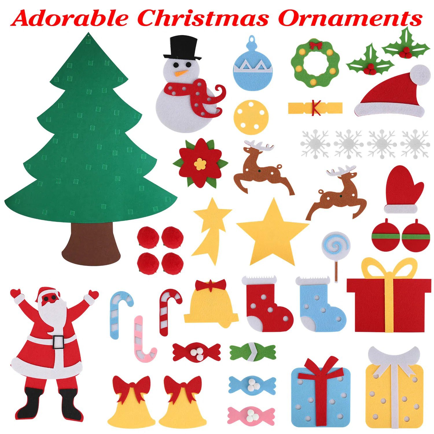 DIY Felt Christmas Tree 41Pcs Detachable Ornaments for Kids Toddler Wall Hanging Christmas Decoration Xmas Gift - Image 3
