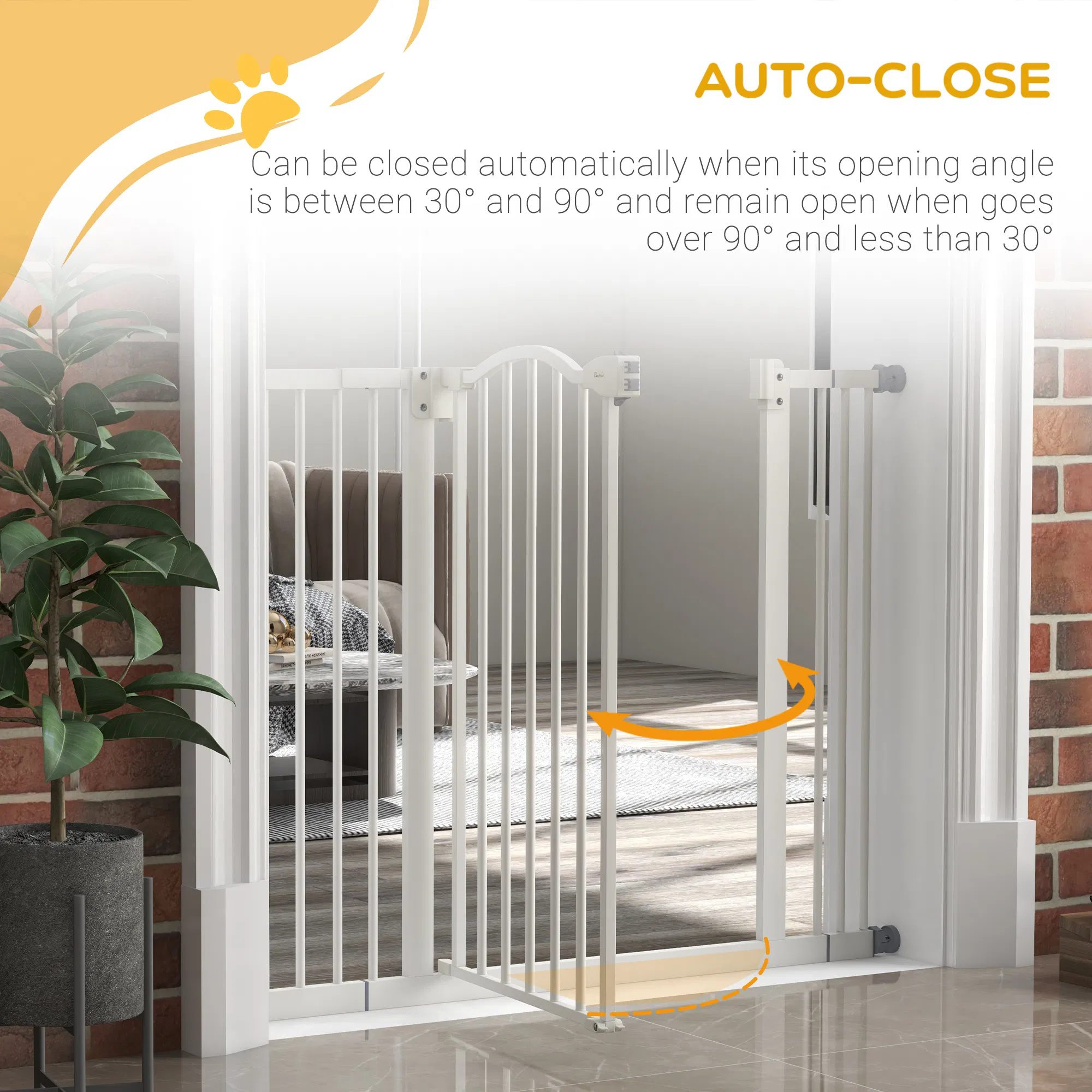 Extra Tall Dog Gate with Door, Pressure Fit, Auto Close, Double Locking for Doorways Hallways Stairs, 29"-39", White - Image 4