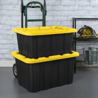 Large Storage Bin, 27 Gallon Durable Plastic Storage Tote With Snap-On Lid, Black And Yellow, 6 Pack Shipment From Walmart