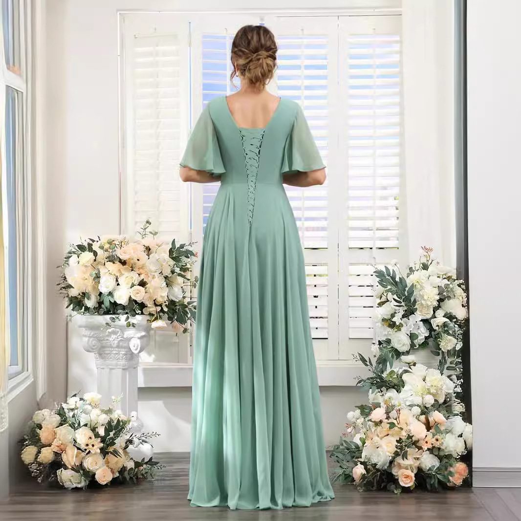 Split Mixed Satin Banquet Evening Long Dress - Image 3