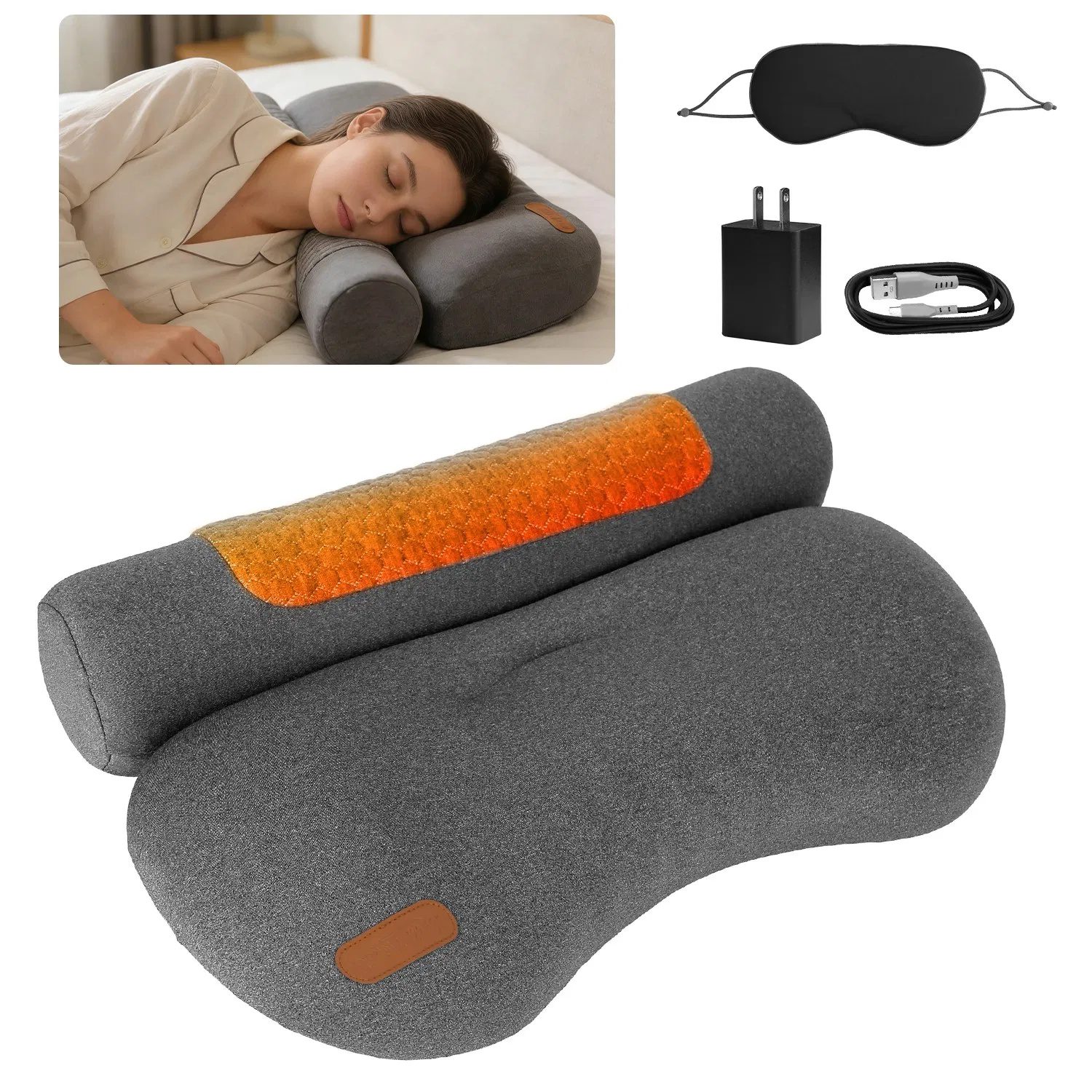 Heated Bed Pillow for Neck Pain, 55D Zero Pressure Memory Foam with 3 Heat Settings,Skin-Friendly Memory Foam Neck Support Pillow with Eye Mask, Perfect Gift for Men Women - Image 6