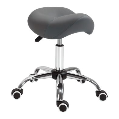 Saddle Stool Adjustable Hydraulic Rolling Beauty Salon Stool Ergonomic PU Leather Stool Round Grey
