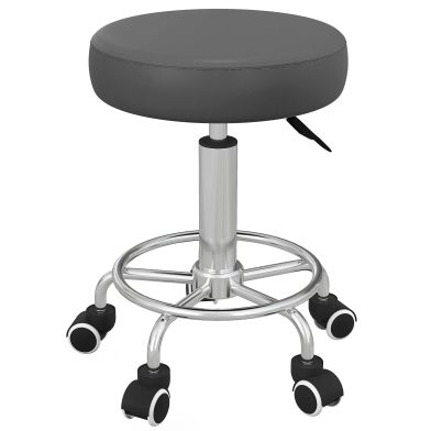 Vinsetto Salon Stool with Adjustable Height, PU Leather Barber Rolling Massage Tattoo Chair for Bar Beauty SPA, Grey