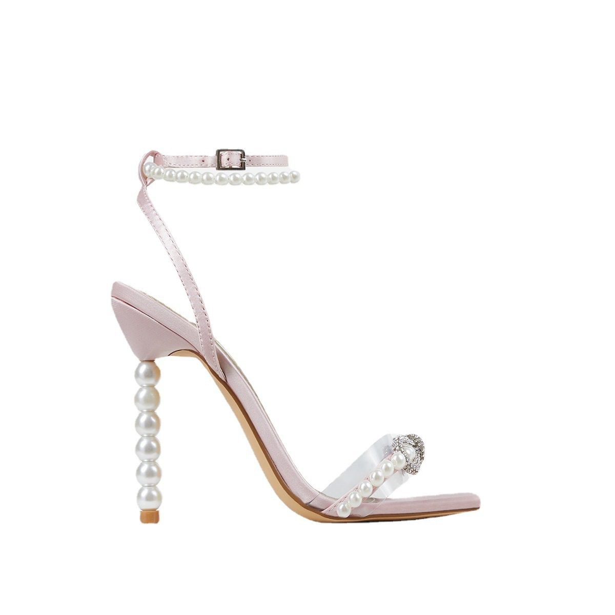 Square Toe Stiletto Heel Heels Rhinestone Bow Pearl Strap European And American Large Size Women's Shoes - Image 2