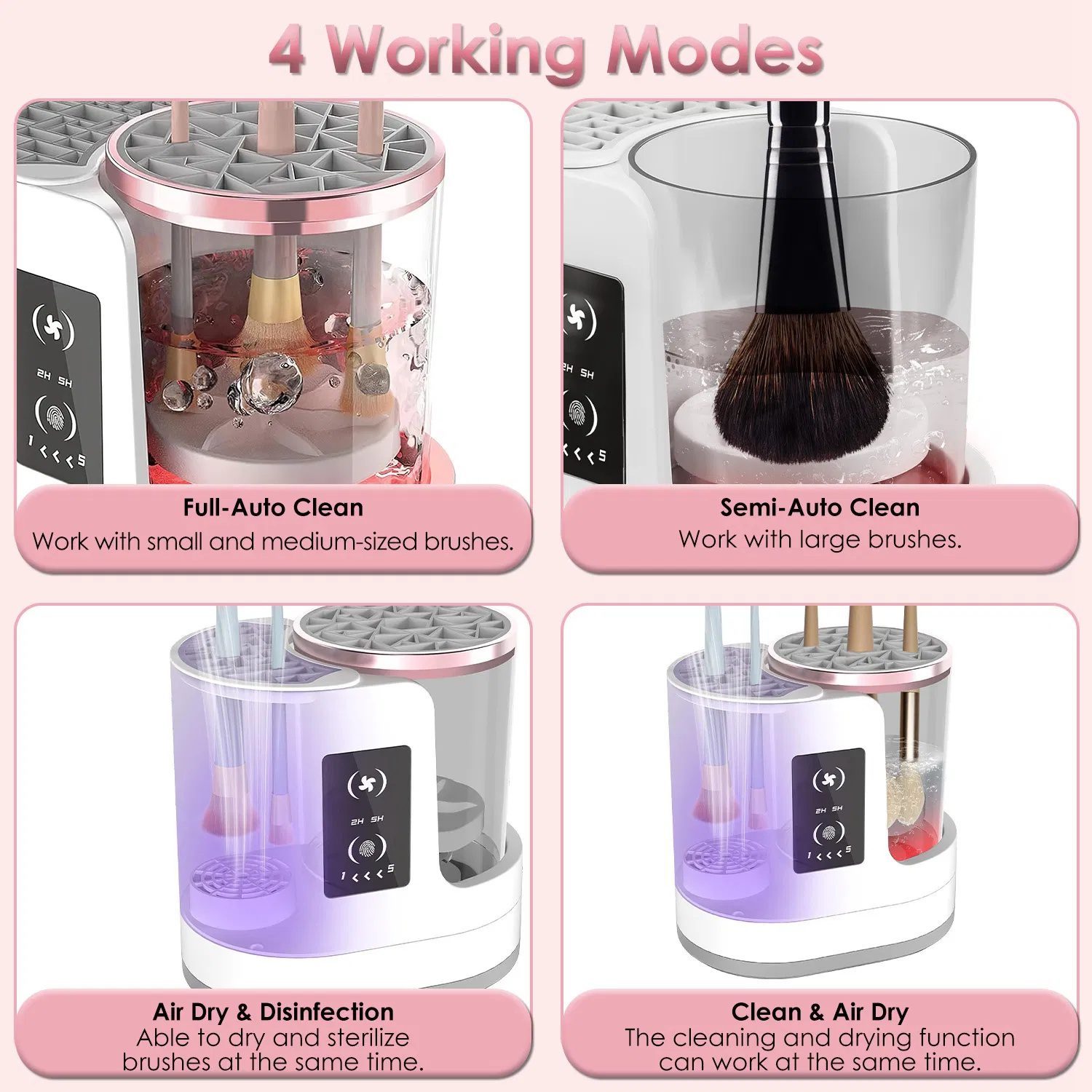 4 In 1 Electric Makeup Brush Cleaner USB Powered Automatic Brush Blender Machine with Timer Digital Display Cleaning Drying UV Disinfection Brush Storage For All Types of Brushes - Image 5