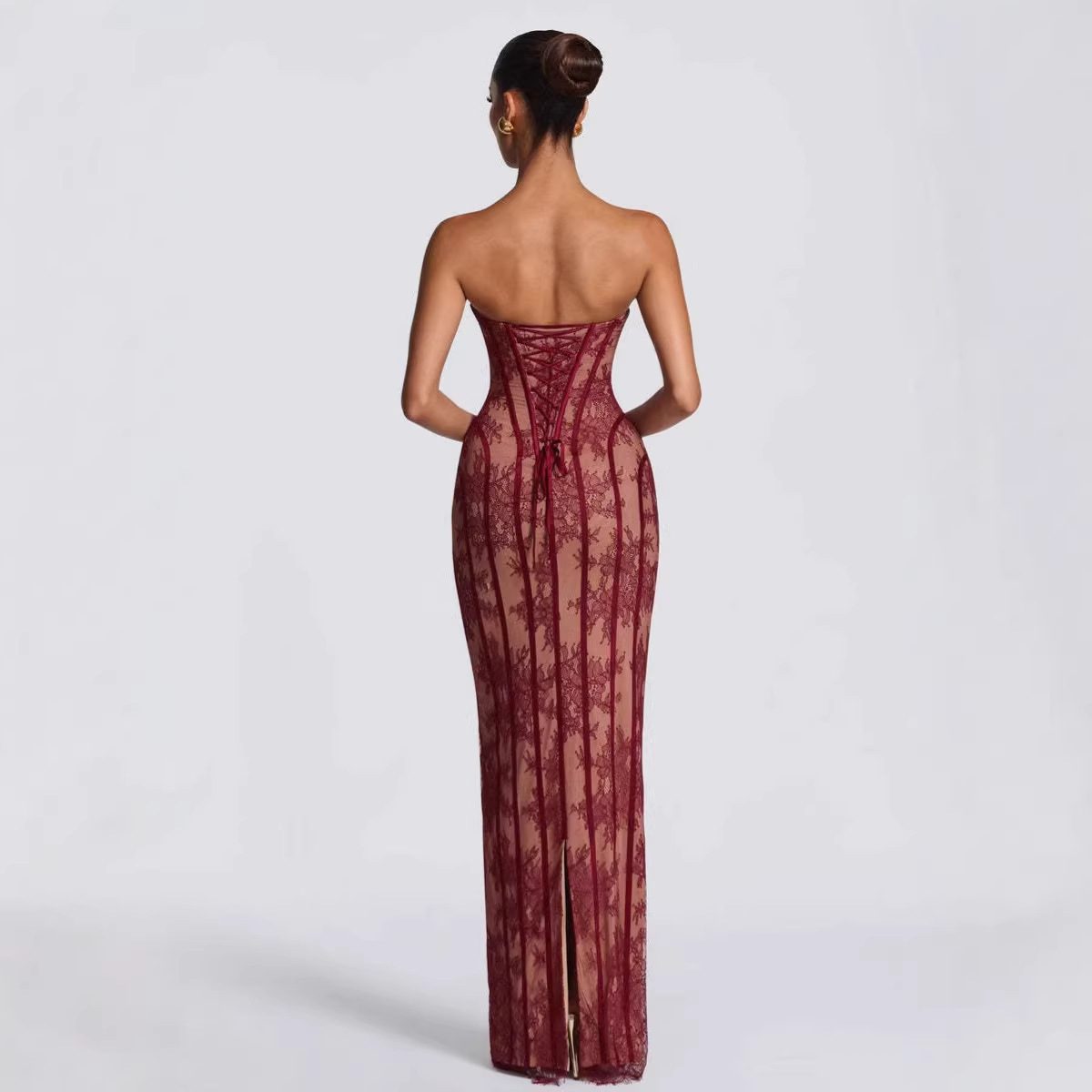 New Celebrity-Style Lace Strapless Fishbone Evening Gown - Image 4