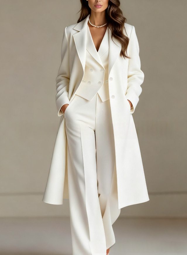 Solid-color Chic And Elegant Trench Coat And Suit Pants Three-piece Set - Image 6