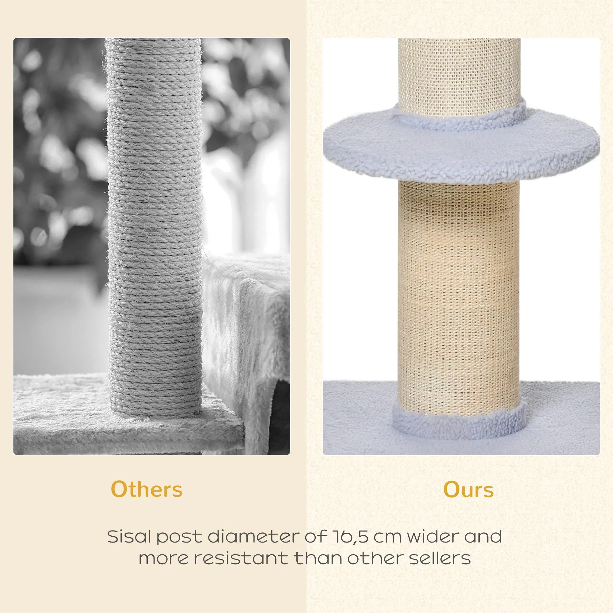 Cat Tree Kitty Tower with Sisal Mat Scratching Post, Cat Bed, Cushion, Perch, 18" x 18" x 36", Light Blue - Image 5
