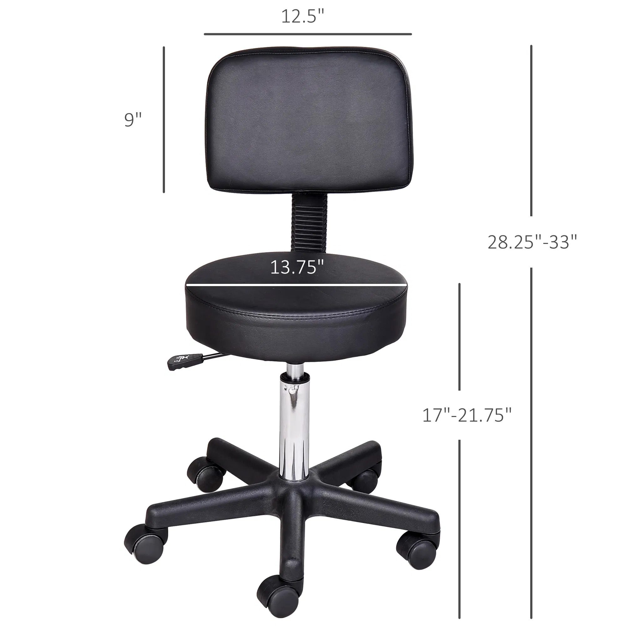 Rolling Stool Comfort: PU Leather Adjustable Swivel Drafting Stool with Back for Salon, Spa, Massage, Black Seating - Image 2