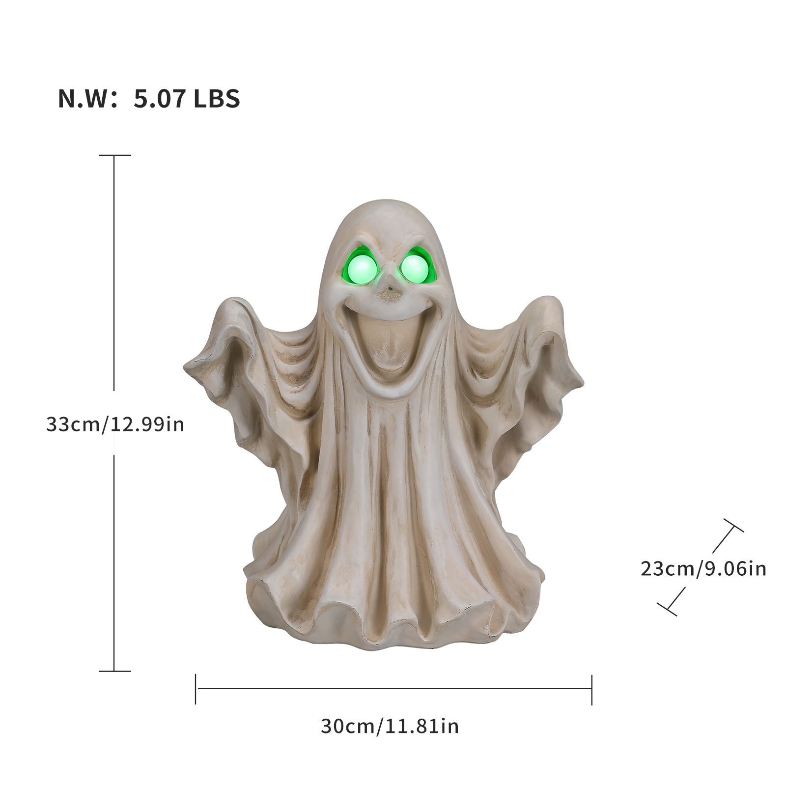 Halloween Ghost Figurine - LED Light Up with Glowing Eyes - Image 5