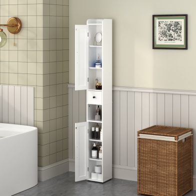 Bathroom Storage Cabinet,67.51in Tall Narrow Freestanding Cabinet Storage Tower With 2 Door For Small Spaces,Bathroom,White